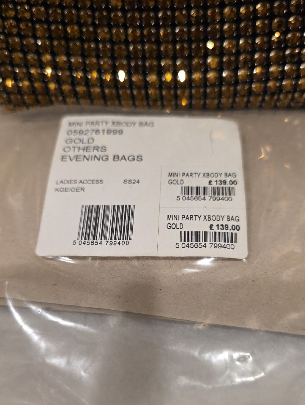 NWT Gold Crystal Embellished Crossbody Bag - Picture 2 of 3